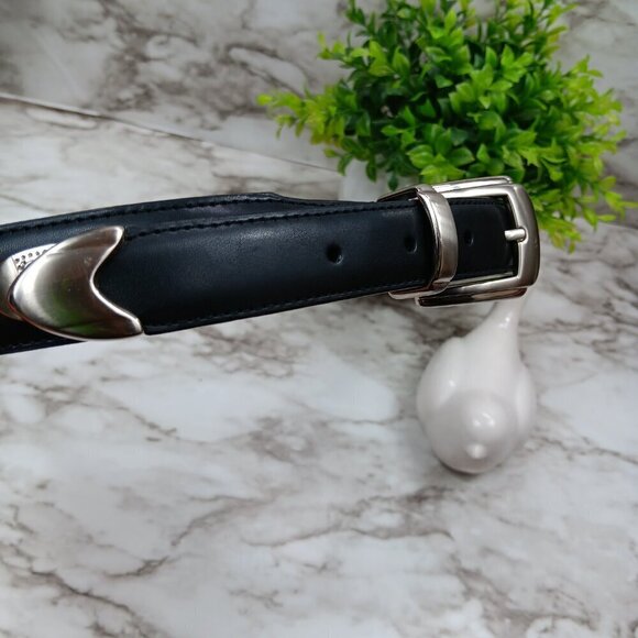 SNAKE EYES Men's Black Leather Golf Metal Concho Belt Size 36 - Picture 4 of 9